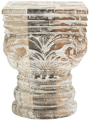 Safavieh Pecos Stool - Hand-Carved Whitewashed Accent For Sustainable Interiors, Multi-Functional Decor Piece FOX1012A