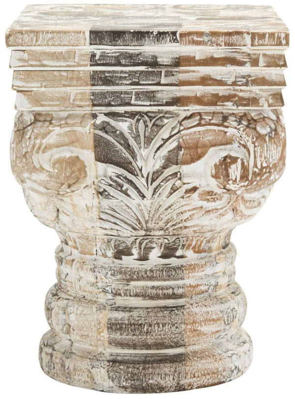 Safavieh Pecos Stool - Hand-Carved Whitewashed Accent For Sustainable Interiors, Multi-Functional Decor Piece FOX1012A