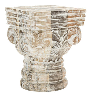 Safavieh Pecos Stool - Hand-Carved Whitewashed Accent For Sustainable Interiors, Multi-Functional Decor Piece FOX1012A