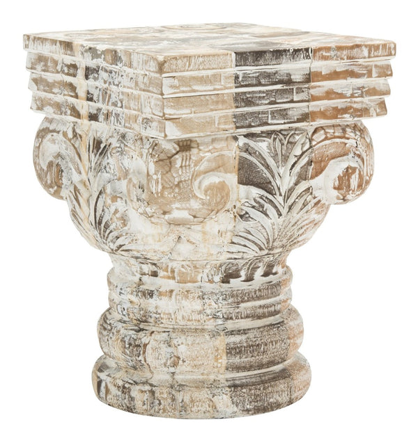 Safavieh Pecos Stool - Hand-Carved Whitewashed Accent For Sustainable Interiors, Multi-Functional Decor Piece FOX1012A