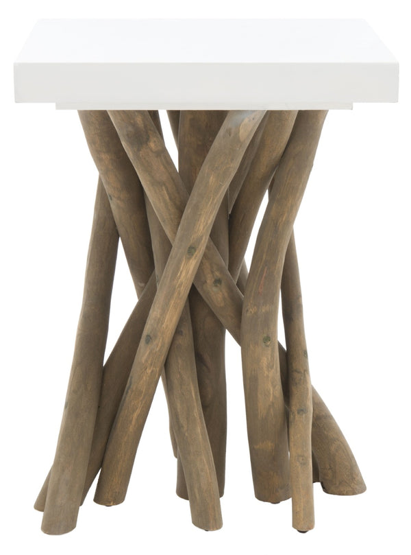 Safavieh Hartwick Organic Teak Branch Side Table - Modern Accent Table For Living Room Or Bedroom Decor White FOX1019A