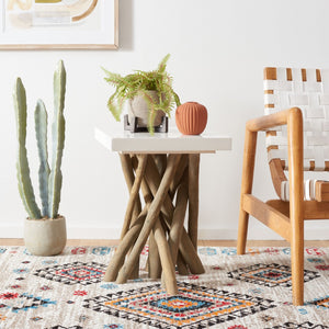 Safavieh Hartwick Organic Teak Branch Side Table - Modern Accent Table For Living Room Or Bedroom Decor White FOX1019A