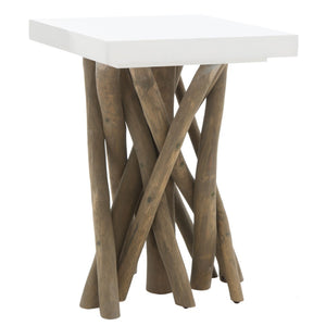 Safavieh Hartwick Organic Teak Branch Side Table - Modern Accent Table For Living Room Or Bedroom Decor White FOX1019A