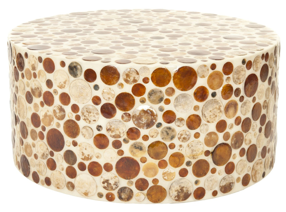 Safavieh Annette Round Table - Contemporary Artistry With Glossy Off-White Resin & Colorful Capiz Shell Accents FOX1500A