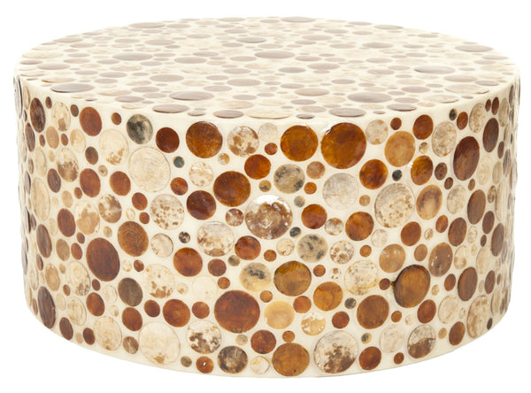Safavieh Annette Round Table - Contemporary Artistry With Glossy Off-White Resin & Colorful Capiz Shell Accents FOX1500A