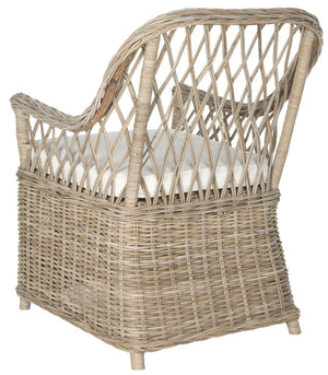 Safavieh Maluku Rattan Arm Chair - Coastal Charm Accent Chair With Plush Cushion For Indoor & Outdoor Spaces FOX1604A