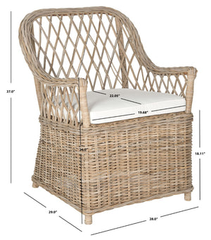 Safavieh Maluku Rattan Arm Chair - Coastal Charm Accent Chair With Plush Cushion For Indoor & Outdoor Spaces FOX1604A
