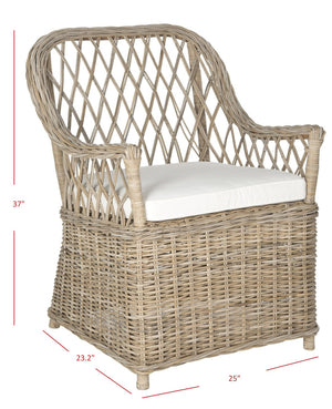 Safavieh Maluku Rattan Arm Chair - Coastal Charm Accent Chair With Plush Cushion For Indoor & Outdoor Spaces FOX1604A