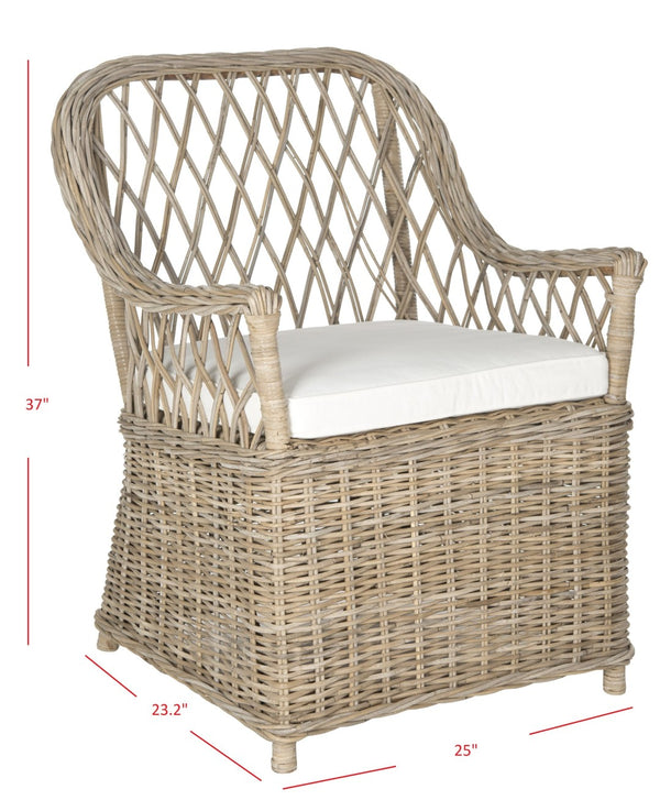 Safavieh Maluku Rattan Arm Chair - Coastal Charm Accent Chair With Plush Cushion For Indoor & Outdoor Spaces FOX1604A