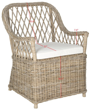 Safavieh Maluku Rattan Arm Chair - Coastal Charm Accent Chair With Plush Cushion For Indoor & Outdoor Spaces FOX1604A