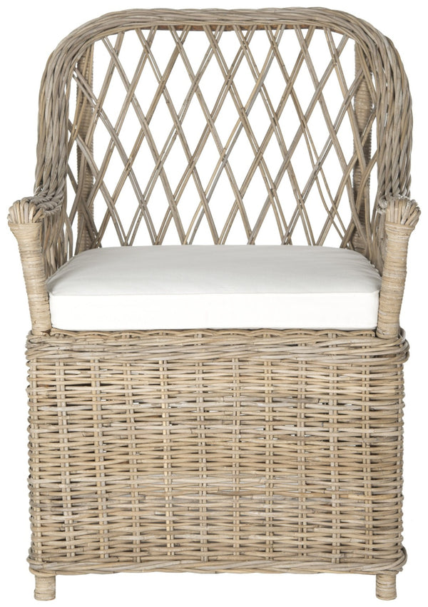 Safavieh Maluku Rattan Arm Chair - Coastal Charm Accent Chair With Plush Cushion For Indoor & Outdoor Spaces FOX1604A