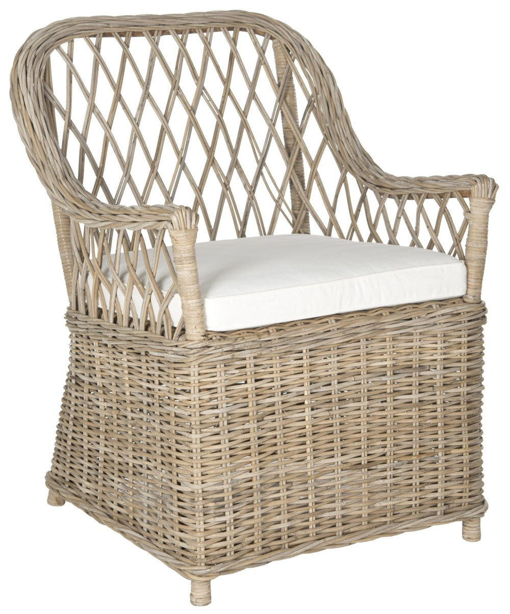 Safavieh Maluku Rattan Arm Chair - Coastal Charm Accent Chair With Plush Cushion For Indoor & Outdoor Spaces FOX1604A