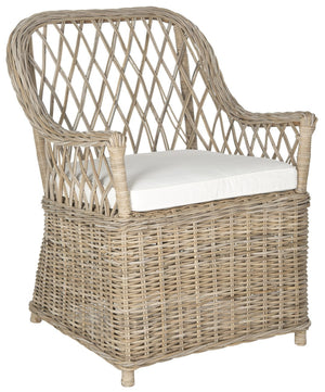 Safavieh Maluku Rattan Arm Chair - Coastal Charm Accent Chair With Plush Cushion For Indoor & Outdoor Spaces FOX1604A