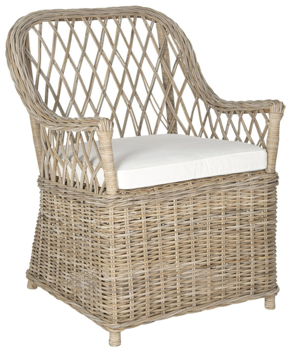 Safavieh Maluku Rattan Arm Chair - Coastal Charm Accent Chair With Plush Cushion For Indoor & Outdoor Spaces FOX1604A