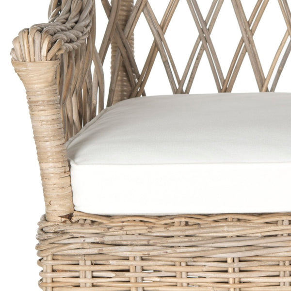 Safavieh Maluku Rattan Arm Chair - Coastal Charm Accent Chair With Plush Cushion For Indoor & Outdoor Spaces FOX1604A
