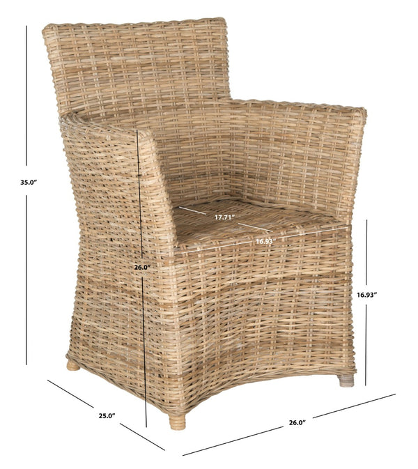 Safavieh Natuna Rattan Arm Chair - Coastal-Inspired Design, Hand-Woven Rattan For Living Room & Dining Spaces FOX1605A