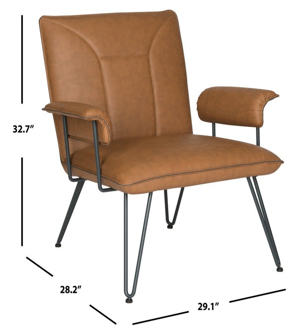 Safavieh Johannes 17.3" Mid-Century Modern Leather Armchair – Stylish, Durable, And Perfect For Any Space Camel FOX1700C
