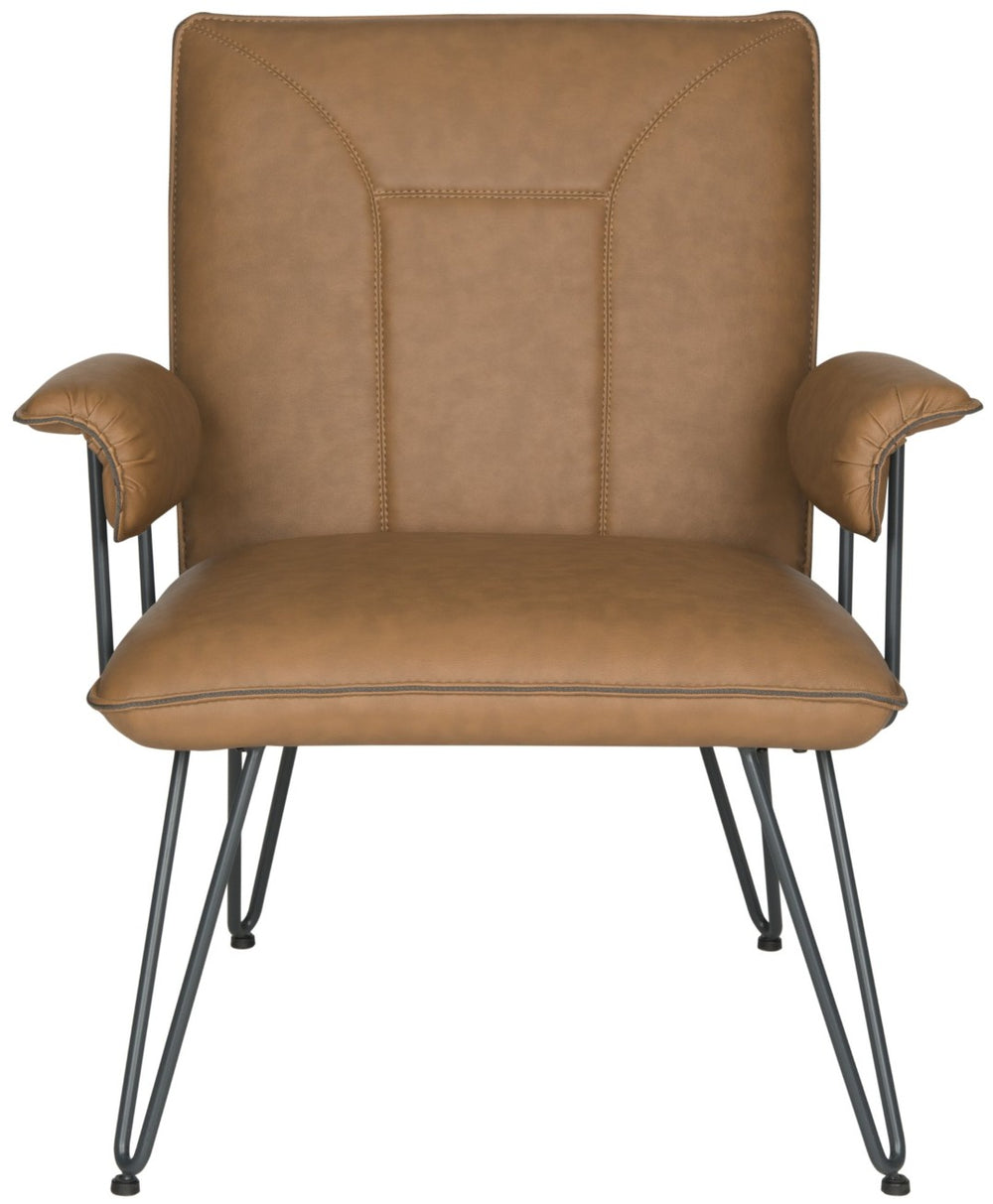 Safavieh Johannes 17.3" Mid-Century Modern Leather Armchair – Stylish, Durable, And Perfect For Any Space Camel FOX1700C