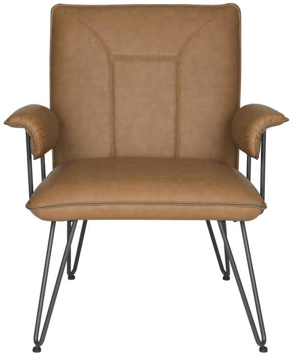 Safavieh Johannes 17.3" Mid-Century Modern Leather Armchair – Stylish, Durable, And Perfect For Any Space Camel FOX1700C
