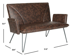 Safavieh Johannes Mid-Century Modern Settee - Stylish Vegan Leather Sofa With Hairpin Legs For Chic Spaces Antique Brown FOX1701A