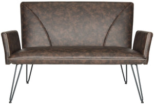 Safavieh Johannes Mid-Century Modern Settee - Stylish Vegan Leather Sofa With Hairpin Legs For Chic Spaces Antique Brown FOX1701A