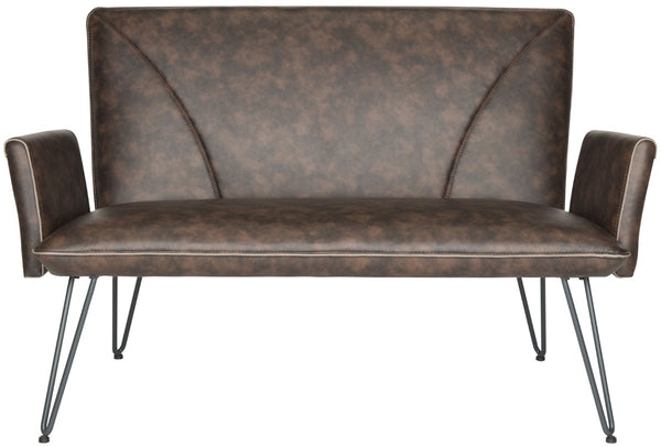 Safavieh Johannes Mid-Century Modern Settee - Stylish Vegan Leather Sofa With Hairpin Legs For Chic Spaces Antique Brown FOX1701A