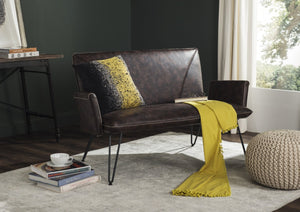 Safavieh Johannes Mid-Century Modern Settee - Stylish Vegan Leather Sofa With Hairpin Legs For Chic Spaces Antique Brown FOX1701A