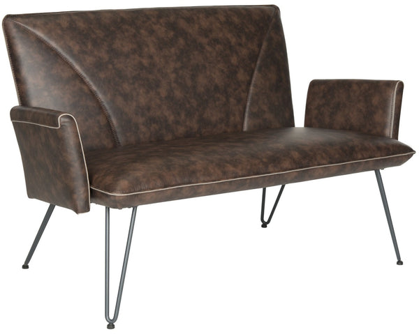 Safavieh Johannes Mid-Century Modern Settee - Stylish Vegan Leather Sofa With Hairpin Legs For Chic Spaces Antique Brown FOX1701A