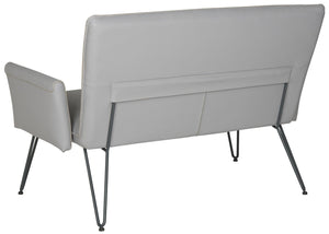 Safavieh Johannes Mid-Century Modern Settee - Stylish Vegan Leather Sofa With Hairpin Legs For Chic Spaces Grey FOX1701B