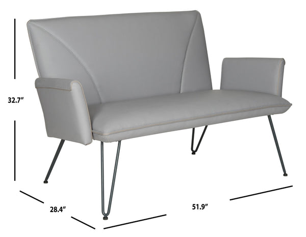 Safavieh Johannes Mid-Century Modern Settee - Stylish Vegan Leather Sofa With Hairpin Legs For Chic Spaces Grey FOX1701B