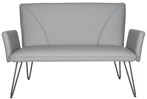Safavieh Johannes Mid-Century Modern Settee - Stylish Vegan Leather Sofa With Hairpin Legs For Chic Spaces Grey FOX1701B