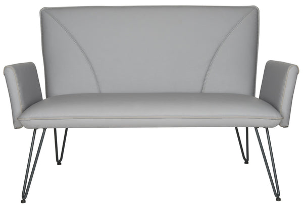 Safavieh Johannes Mid-Century Modern Settee - Stylish Vegan Leather Sofa With Hairpin Legs For Chic Spaces Grey FOX1701B