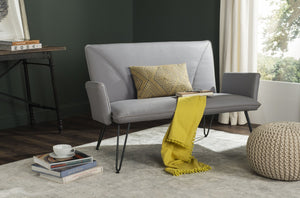 Safavieh Johannes Mid-Century Modern Settee - Stylish Vegan Leather Sofa With Hairpin Legs For Chic Spaces Grey FOX1701B