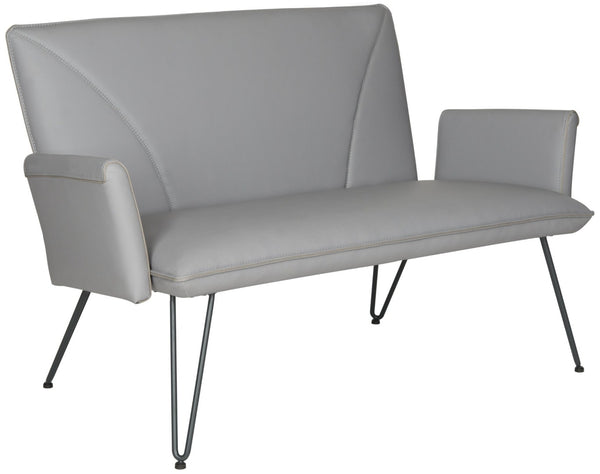Safavieh Johannes Mid-Century Modern Settee - Stylish Vegan Leather Sofa With Hairpin Legs For Chic Spaces Grey FOX1701B