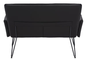 Safavieh Johannes Mid-Century Modern Settee - Stylish Vegan Leather Sofa With Hairpin Legs For Chic Spaces Black FOX1701D