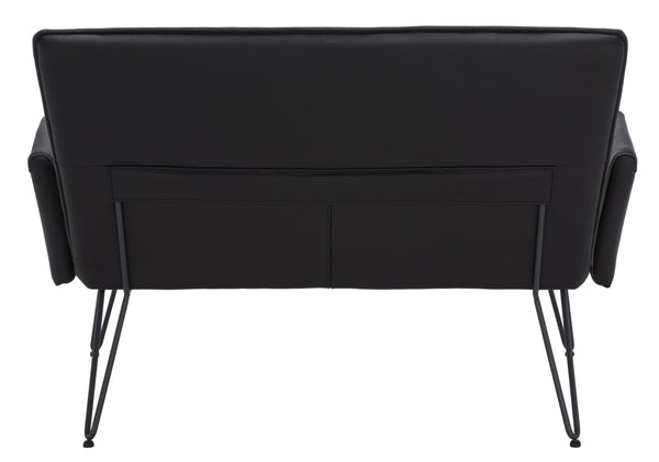 Safavieh Johannes Mid-Century Modern Settee - Stylish Vegan Leather Sofa With Hairpin Legs For Chic Spaces Black FOX1701D