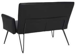 Safavieh Johannes Mid-Century Modern Settee - Stylish Vegan Leather Sofa With Hairpin Legs For Chic Spaces Black FOX1701D