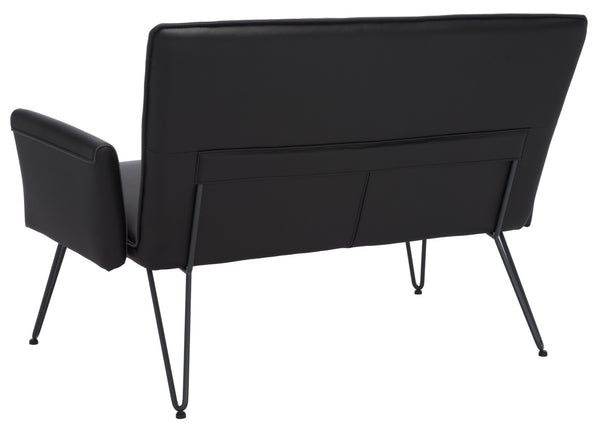 Safavieh Johannes Mid-Century Modern Settee - Stylish Vegan Leather Sofa With Hairpin Legs For Chic Spaces Black FOX1701D