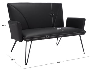 Safavieh Johannes Mid-Century Modern Settee - Stylish Vegan Leather Sofa With Hairpin Legs For Chic Spaces Black FOX1701D