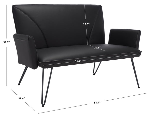 Safavieh Johannes Mid-Century Modern Settee - Stylish Vegan Leather Sofa With Hairpin Legs For Chic Spaces Black FOX1701D