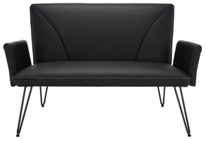Safavieh Johannes Mid-Century Modern Settee - Stylish Vegan Leather Sofa With Hairpin Legs For Chic Spaces Black FOX1701D