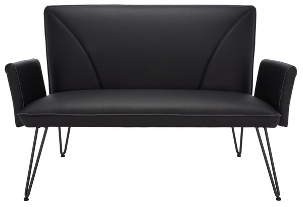 Safavieh Johannes Mid-Century Modern Settee - Stylish Vegan Leather Sofa With Hairpin Legs For Chic Spaces Black FOX1701D