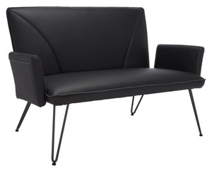 Safavieh Johannes Mid-Century Modern Settee - Stylish Vegan Leather Sofa With Hairpin Legs For Chic Spaces Black FOX1701D