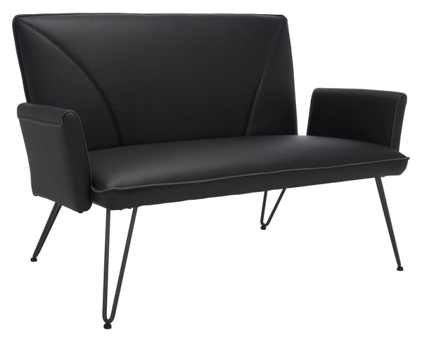 Safavieh Johannes Mid-Century Modern Settee - Stylish Vegan Leather Sofa With Hairpin Legs For Chic Spaces Black FOX1701D