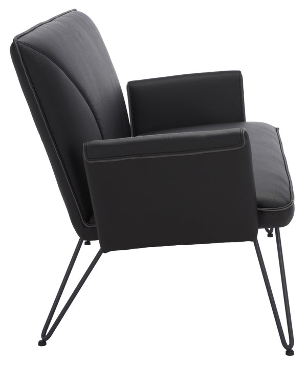 Safavieh Johannes Mid-Century Modern Settee - Stylish Vegan Leather Sofa With Hairpin Legs For Chic Spaces Black FOX1701D