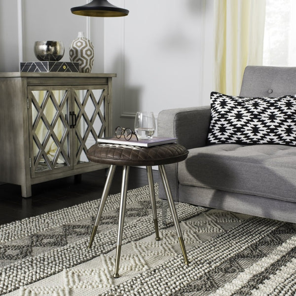 Safavieh Brinley 30"H Mid-Century Modern Stool - Vintage-Inspired Mustard Upholstery For Stylish Spaces Dark Brown /Silver FOX1704B