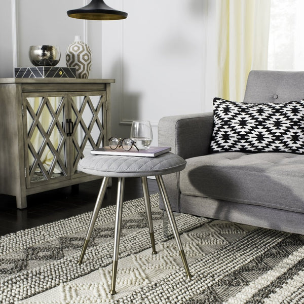 Safavieh Brinley 30"H Mid-Century Modern Stool - Vintage-Inspired Mustard Upholstery For Stylish Spaces Light Grey/Silver FOX1704C