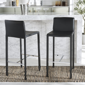 Safavieh JASON 30" Barstools - Modern Minimalist Design for Stylish Kitchens, Bars, and Hospitality Spaces Black FOX2002B-SET2