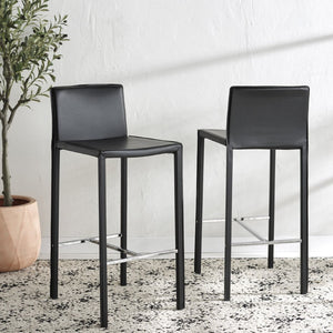 Safavieh JASON 30" Barstools - Modern Minimalist Design for Stylish Kitchens, Bars, and Hospitality Spaces Black FOX2002B-SET2