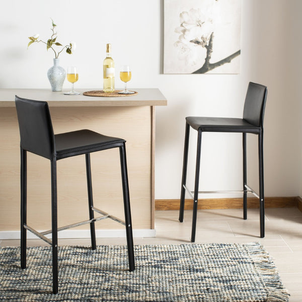 Safavieh JASON 30" Barstools - Modern Minimalist Design for Stylish Kitchens, Bars, and Hospitality Spaces Black FOX2002B-SET2